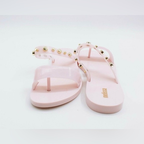 Melissa Love Lip II Pink Jelly Gold Studded Slides Sz 10 BNWB - Picture 4 of 8